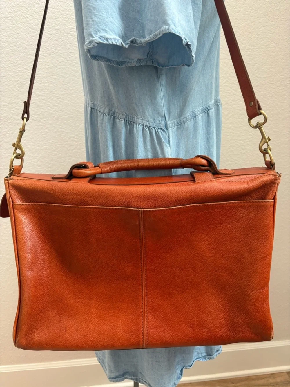 JP Ourse & Cie Vintage Chestnut Leather Laptop Bag Messenger Style Briefcase